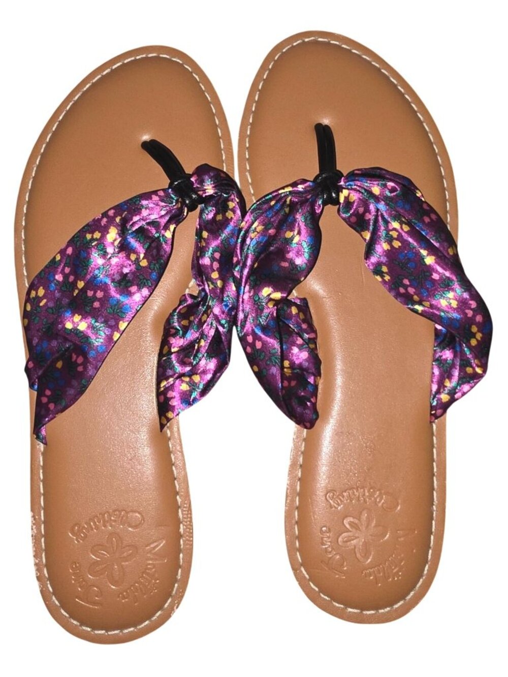Matilda Jane Toes in the Sand Purple Floral Satin Sandals Flip Flops Size 7 Wome